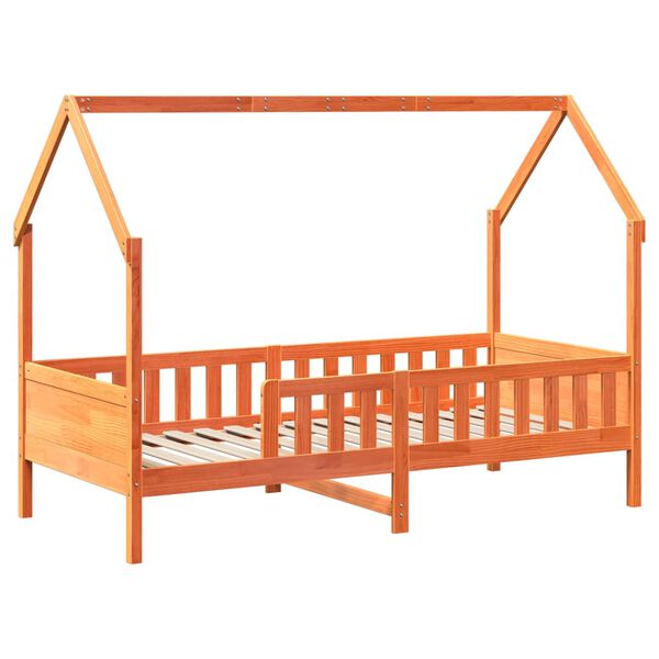 vidaXL Giroletto Casetta Bambini Marrone Cera 90x200 cm Massello Pino