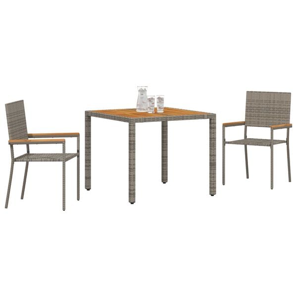 vidaXL Set da Pranzo per Giardino 3 pcs Grigio polyrattan