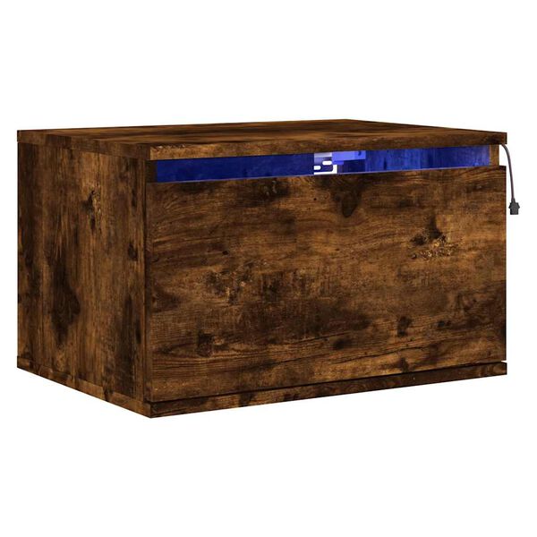vidaXL Comodino a Parete con luci LED Rovere Fumo