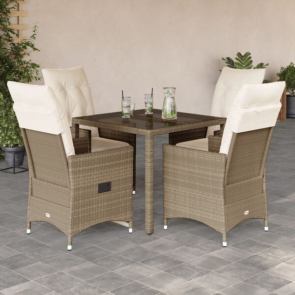 vidaXL Set da Pranzo da Giardino 5 pz con Cuscini Beige in Polyrattan