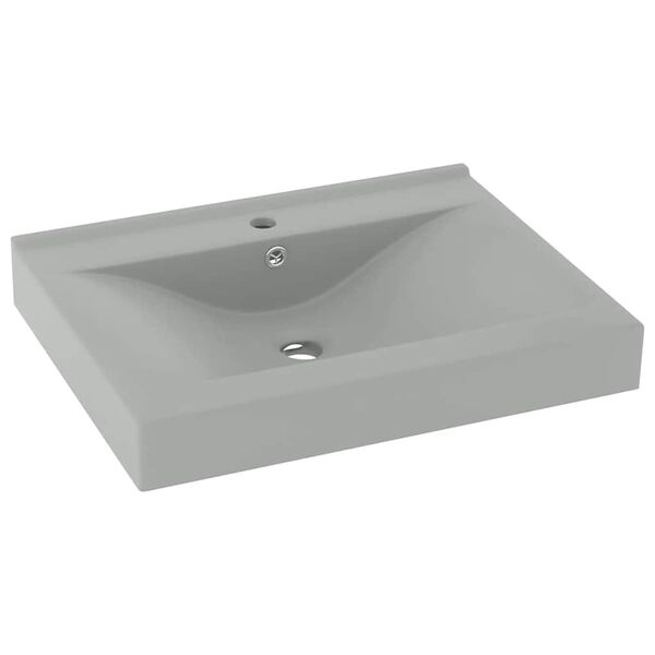 vidaXL Lavabo con Foro Rubinetto Grigio Chiaro Opaco 60x46 cm Ceramica