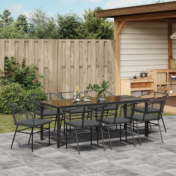 vidaXL Set da Pranzo per Giardino 9 pcs Nero polyrattan