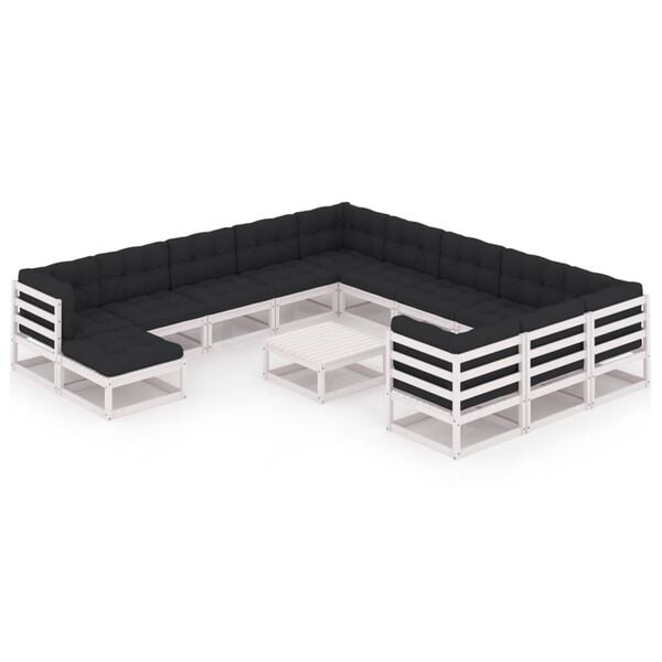 vidaXL Set Divani da Giardino 13 pz Cuscini Bianchi Massello di Pino