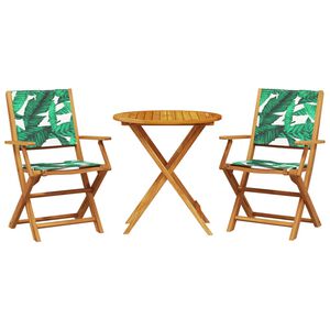 vidaXL Set da Bistrot 3 pz Motivo Foglie in Tessuto e Legno Massello