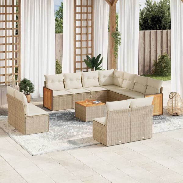 vidaXL Set Divani da Giardino 12 pz con Cuscini Beige in Polyrattan