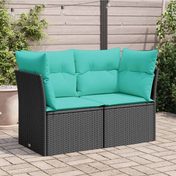 vidaXL Divano da Giardino con Cuscini a 2 Posti Nero in Polyrattan