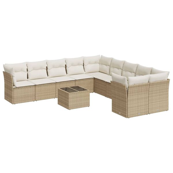 vidaXL Set Divani da Giardino 11 pz con Cuscini Beige in Polyrattan