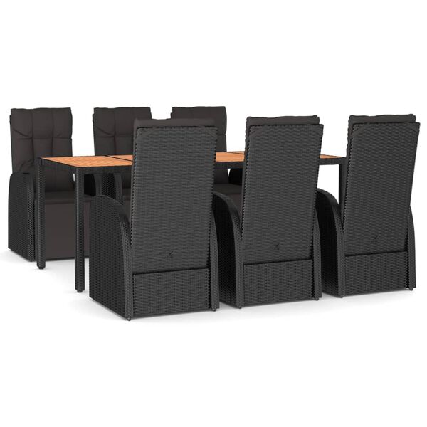 vidaXL Set Pranzo Giardino 7pz Nero Polyrattan e Legno Massello Acacia