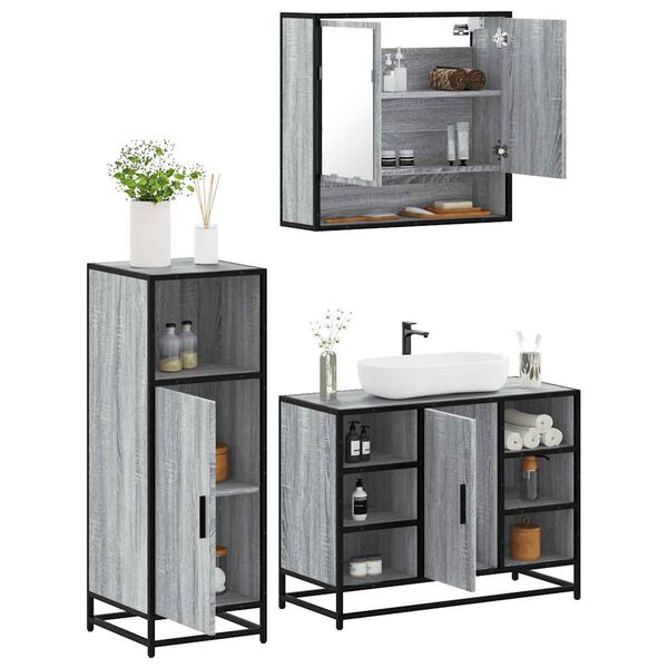 vidaXL Set Mobili da Bagno 3 pz Grigio Sonoma in Legno Multistrato