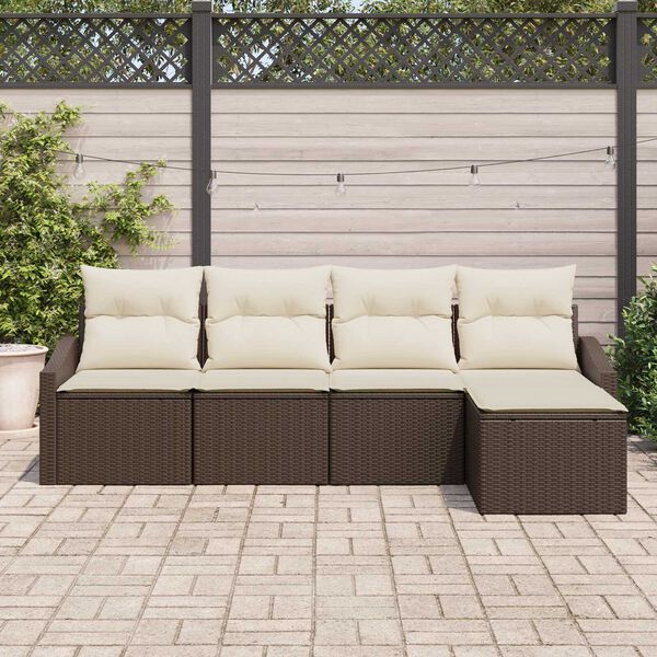 vidaXL Set di divani con cuscino 5 pcs Marrone polyrattan
