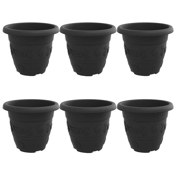 vidaXL Vaso Rotondo per Fiori 6 pcs Nero &Oslash; 26 x 21.5 cm Plastica