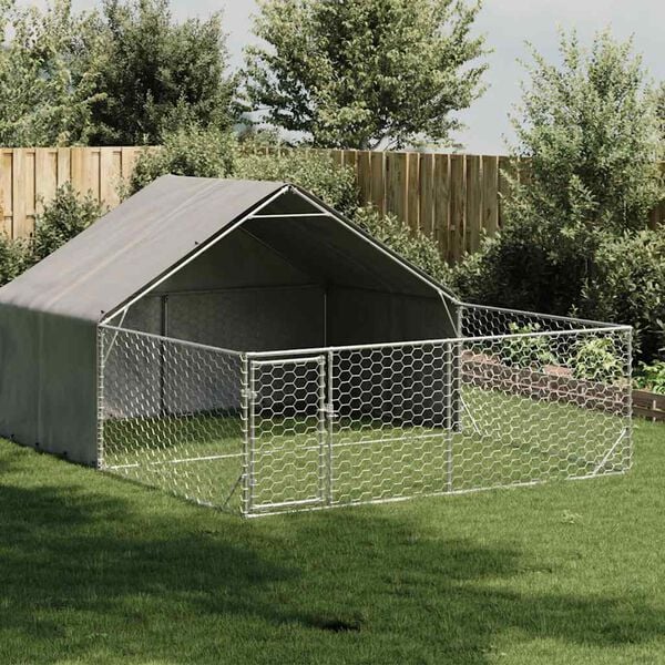vidaXL Cuccia per Cani da Esterno con Recinto 5x3x1,9m Acciaio Zincato