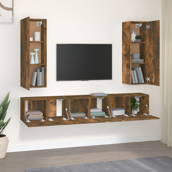 vidaXL Set di Mobili Porta TV 5 pz Rovere Fumo in Legno Multistrato