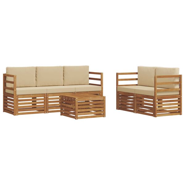 vidaXL Set divani 6 pcs Naturale e Beige Legno di Acacia Massello