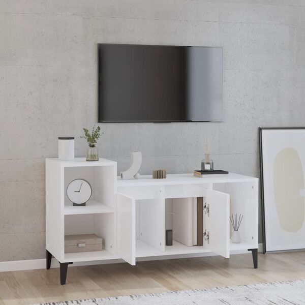 vidaXL Mobile Porta TV Bianco Lucido 100x35x55 cm in Legno Multistrato