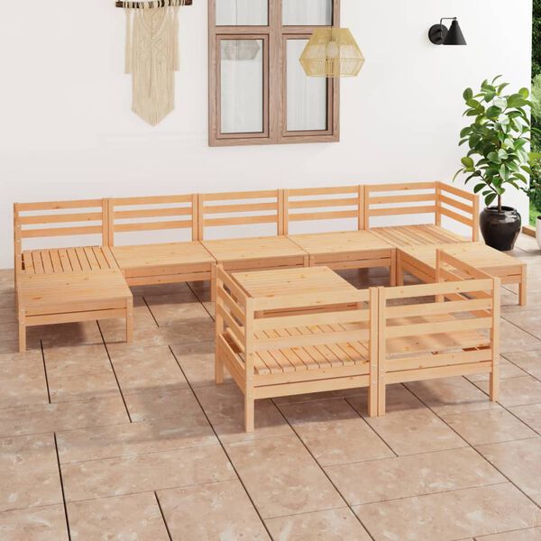 vidaXL Set Salotto da Giardino 10 pz in Legno Massello di Pino
