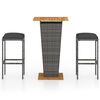 vidaXL Set Bar da Giardino 3 pz con Cuscini in Polyrattan Grigio