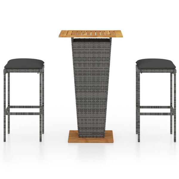 vidaXL Set Bar da Giardino 3 pz con Cuscini in Polyrattan Grigio