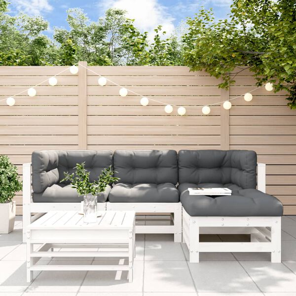 vidaXL Set Divani da Giardino 5pz con Cuscini in Legno Massello Bianco