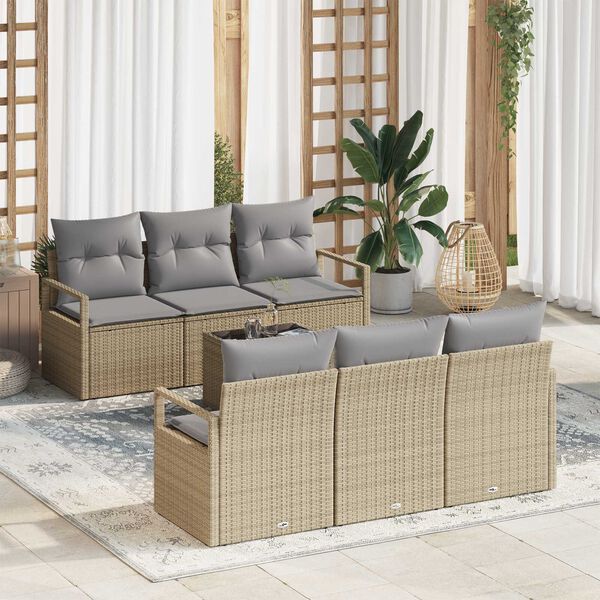 vidaXL Set Divano da Giardino 7 pcs Beige e grigio polyrattan
