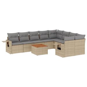 vidaXL Set Divano da Giardino 10 pz con Cuscini Beige in Polyrattan