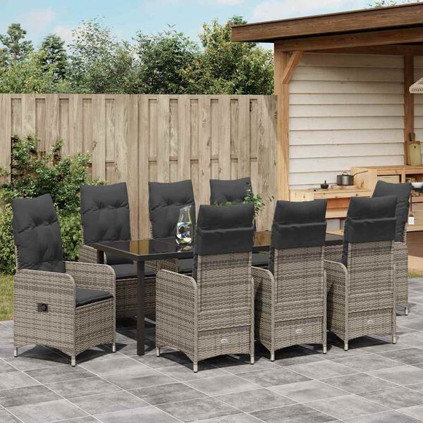 vidaXL Set da Pranzo per Giardino con cuscino 9 pcs Grigio Poly Rattan