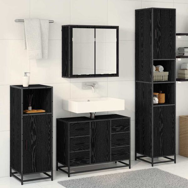 vidaXL Set di mobili per il bagno 3 pcs Rovere Nero Legno multistrato