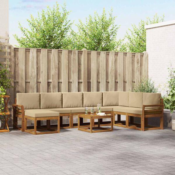 vidaXL Set di divani da esterno con cuscino 9 pcs Naturale e Beige
