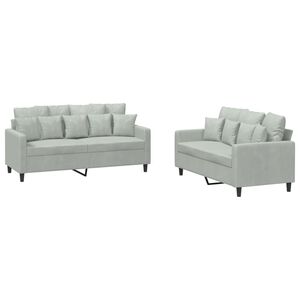 vidaXL Set di Divani 2 pz con Cuscini Grigio Chiaro in Velluto