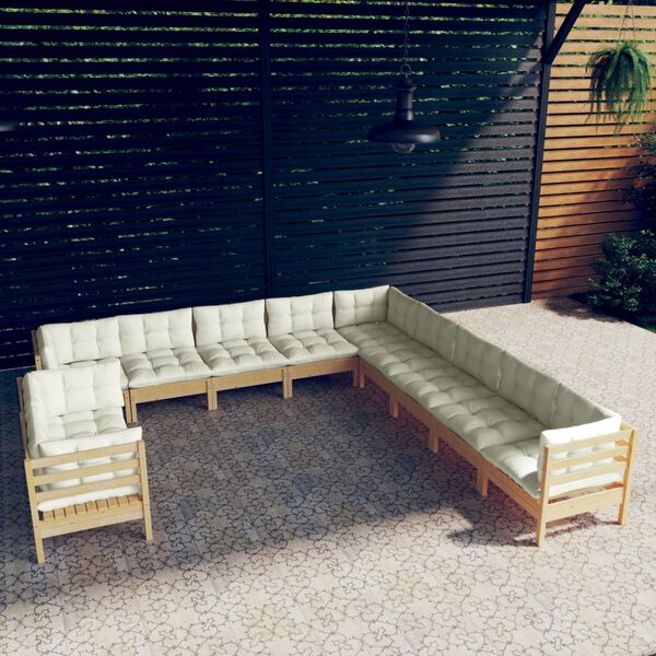 vidaXL Set Divani da Giardino 11 pz con Cuscini Crema Massello di Pino