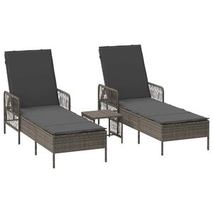 vidaXL Lettino da sole 3 pcs Grigio e Grigio Scuro 55 x 200 x 92 cm