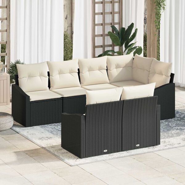 vidaXL Set di divani con cuscino 7 pcs Nero polyrattan
