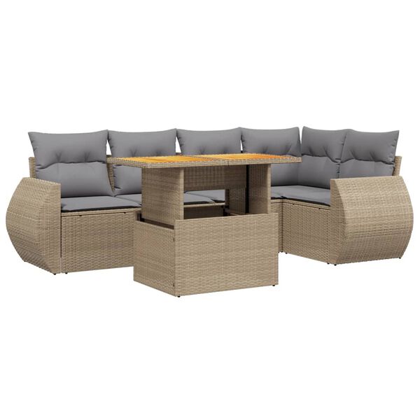 vidaXL Set Divano da Giardino 6 pz con Cuscini Beige in Polyrattan