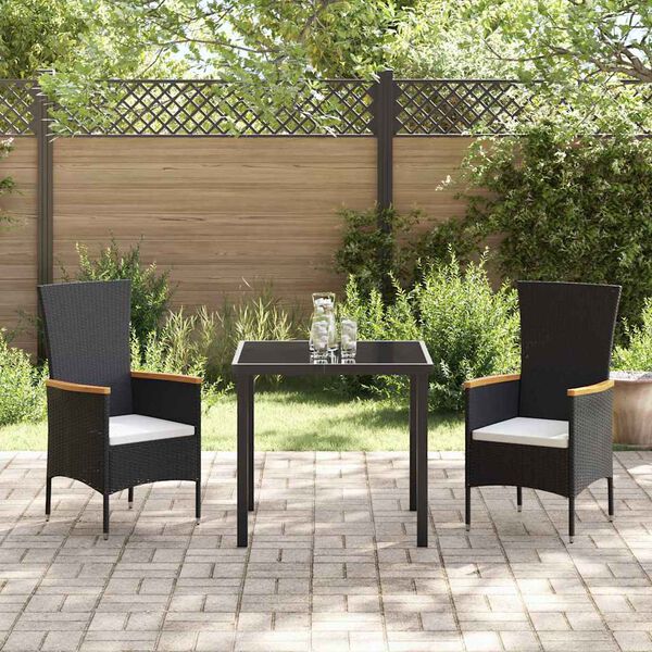 vidaXL Set da Pranzo per Giardino con cuscino 3 pcs Nero