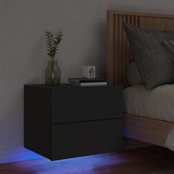 vidaXL Comodino a Parete con Luci LED Nero