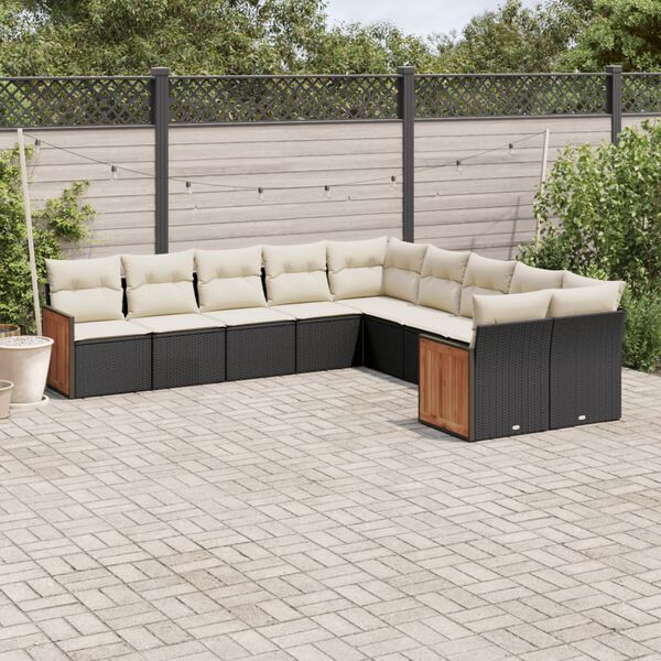 vidaXL Set Divani da Giardino 10pz con Cuscini in Polyrattan Nero