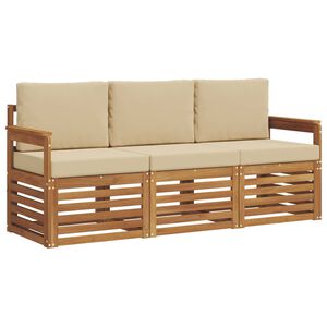 vidaXL Set divani 3 pz Naturale e Beige Legno di Acacia Massello