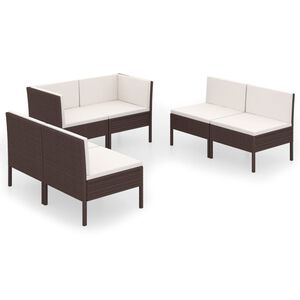 vidaXL Set Divani da Giardino 6 pz con Cuscini in Polyrattan Marrone