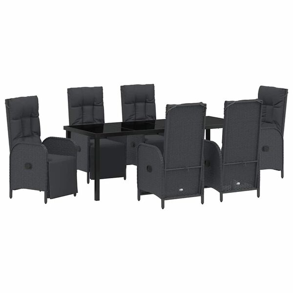 vidaXL Set da Pranzo per Giardino con cuscino 7 pcs Nero polyrattan