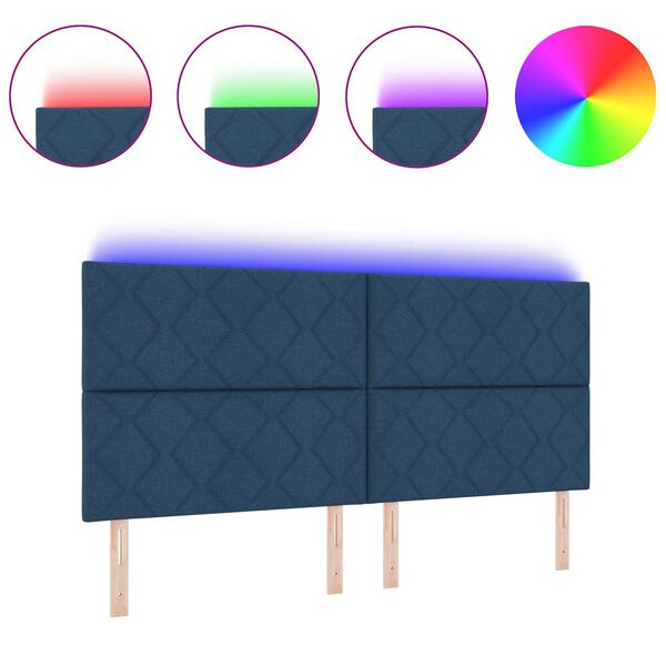 vidaXL Testiera con luci a strisce a LED Regolabile Blu 200 cm Tessuto