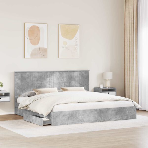 vidaXL Letto con Contenitore con testiera Grigio cemento 200 x 200 cm