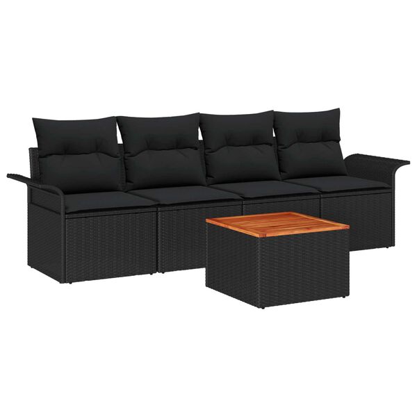 vidaXL Set Divano da Giardino con cuscino 5 pcs Nero polyrattan