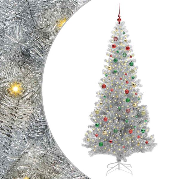 vidaXL Albero di Natale con 300 LED con supporto Argento 210 cm PET