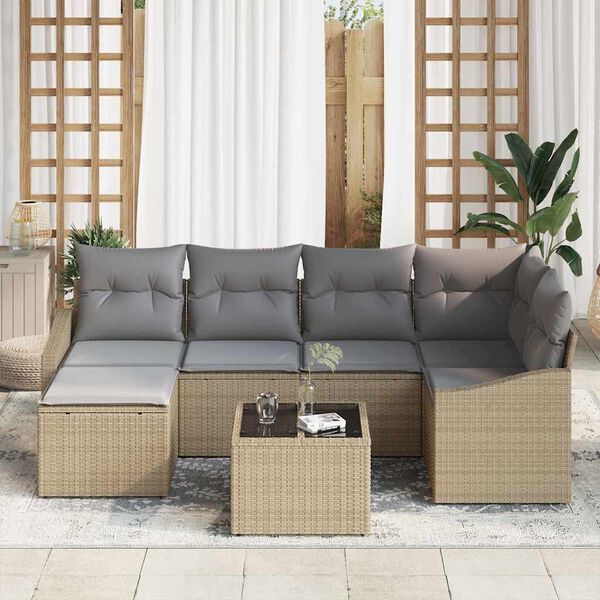 vidaXL Set Divano da Giardino 7 pcs Beige Poly Rattan