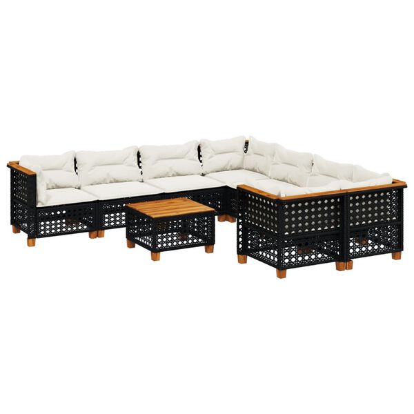 vidaXL Set Divani da Giardino 9 pz con Cuscini Nero in Polyrattan