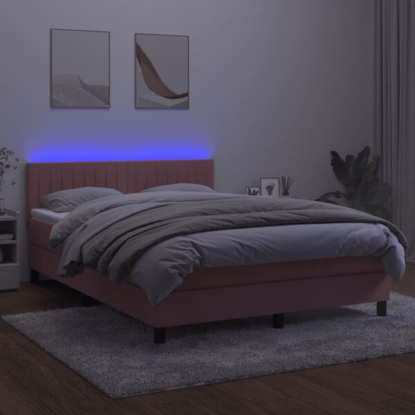 vidaXL Letto a Molle con Materasso e LED Rosa 140x200 cm in Velluto