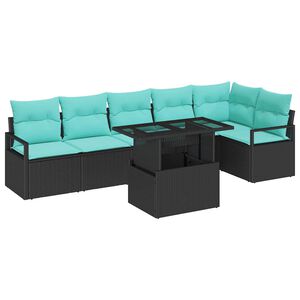 vidaXL Set Divano da Giardino con cuscino 7 pcs Nero e Blu polyrattan