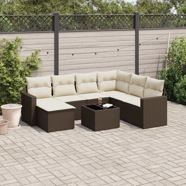 vidaXL Set Divani da Giardino 8 pz con Cuscini Marrone in Polyrattan