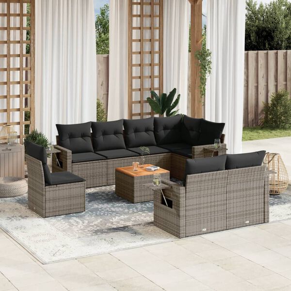 vidaXL Set Divano da Giardino 9 pz con Cuscini Grigio in Polyrattan