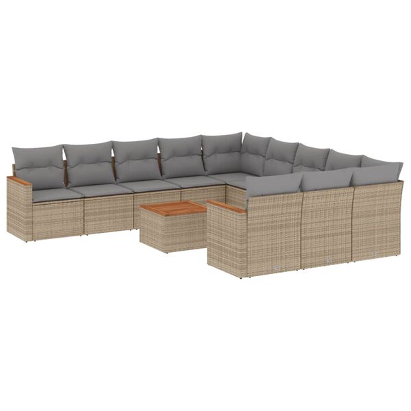 vidaXL Set Divano da Giardino 12 pz con Cuscini Beige Misto Polyrattan